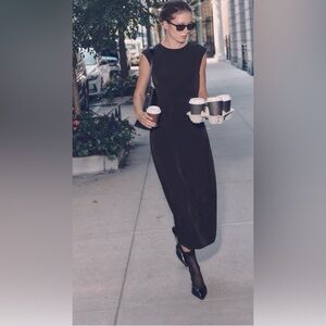 ZARA JET BLACK CREPE MIDI (50" inch length) DRESS. Size Small. BNWOT.